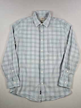 Faherty Men's Grey & Blue Plaid Long Sleeve Button-Down Shirt - Size Medium